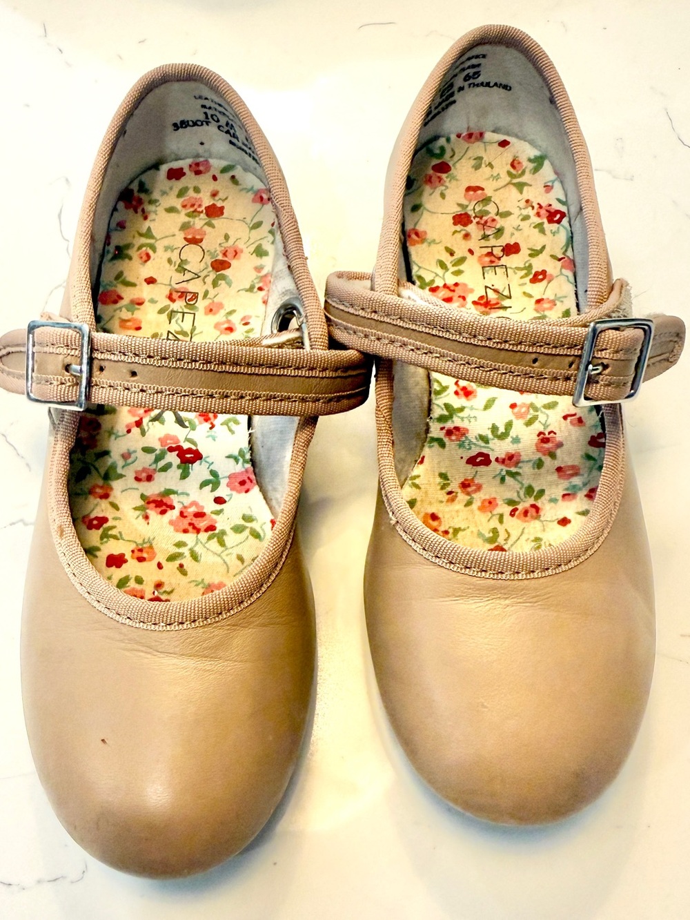 Capezio Girls Taupe Mary Jane Shoes with Floral Insole